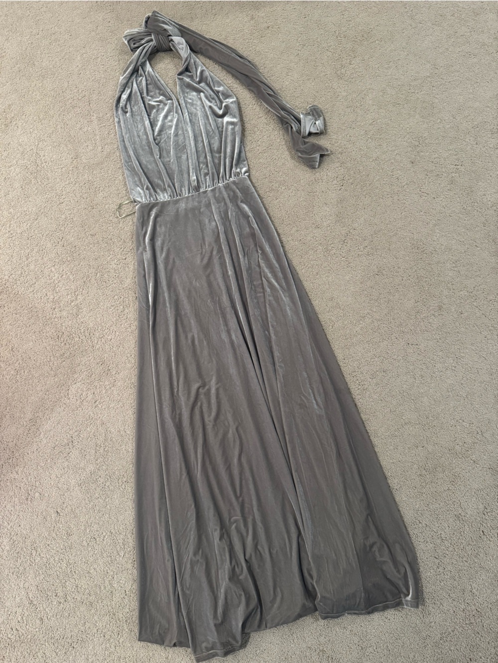 Revelry Silver Sage Velvet Bridesmaid Dress